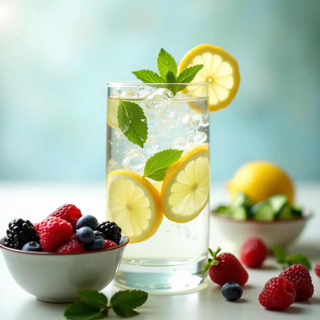 Pahar cu apă și fructe